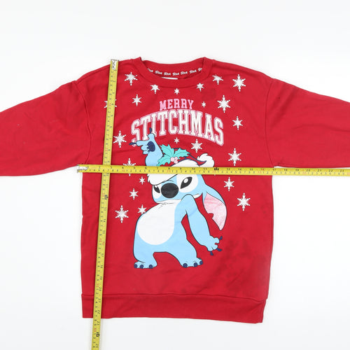 Primark Disney Stitch Girls Red Christmas Pullover Sweatshirt 11 Years