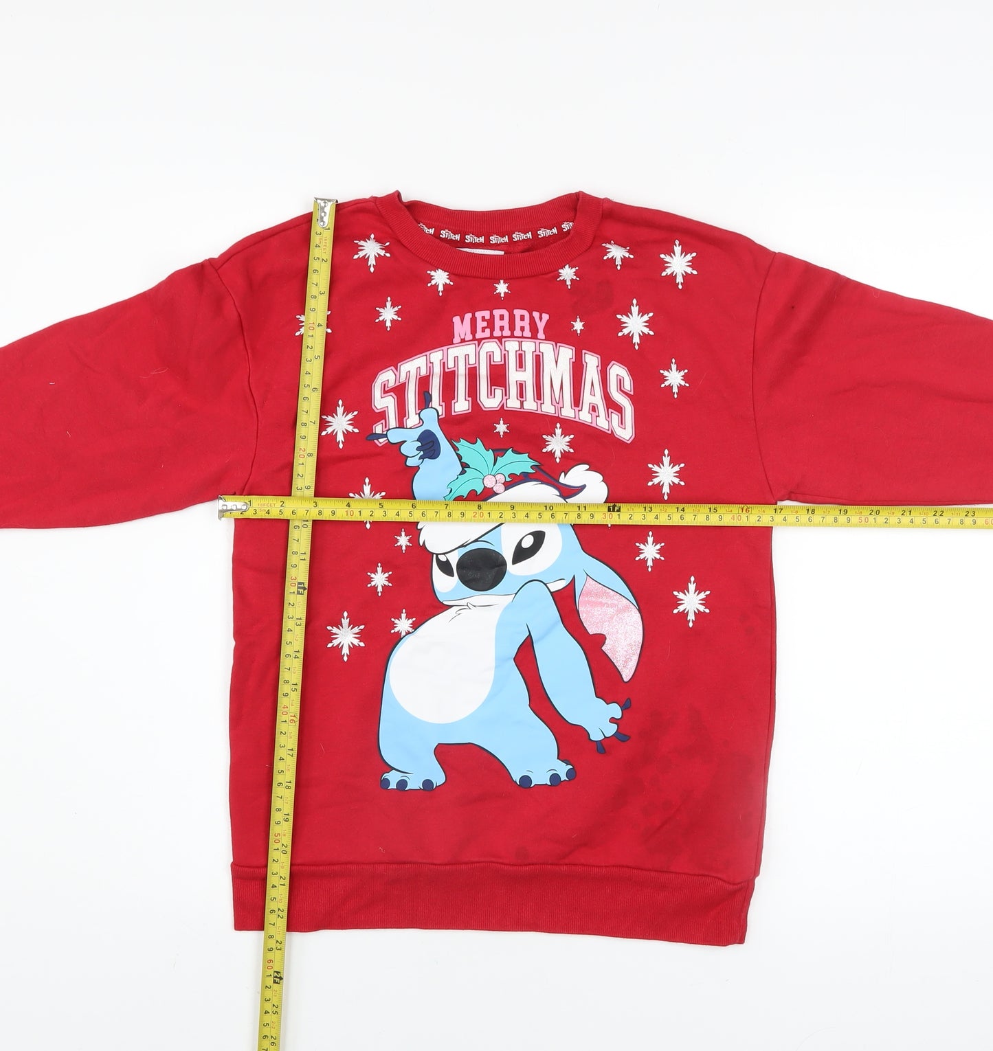 Primark Disney Stitch Girls Red Christmas Pullover Sweatshirt 11 Years