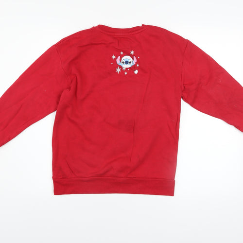 Primark Disney Stitch Girls Red Christmas Pullover Sweatshirt 11 Years