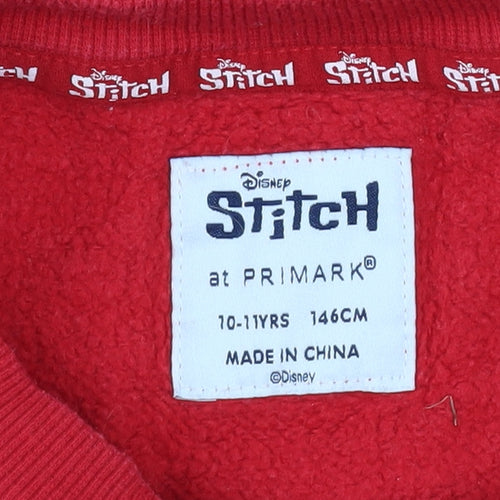 Primark Disney Stitch Girls Red Christmas Pullover Sweatshirt 11 Years