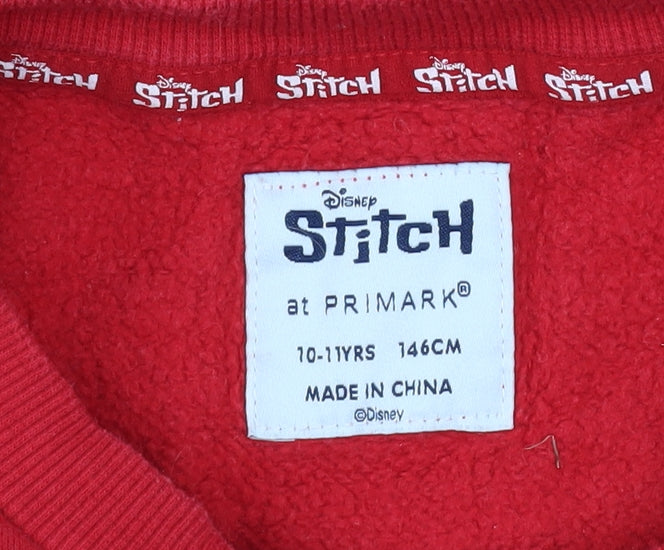 Primark Disney Stitch Girls Red Christmas Pullover Sweatshirt 11 Years