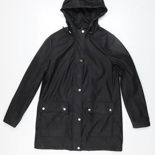 New Look Womens Black Hooded Waterproof Rain Coat Jacket Size 10