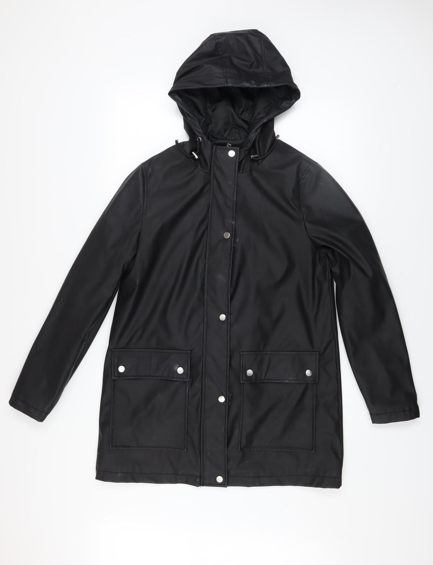 New Look Womens Black Hooded Waterproof Rain Coat Jacket Size 10