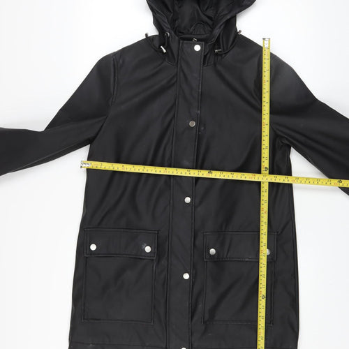 New Look Womens Black Hooded Waterproof Rain Coat Jacket Size 10
