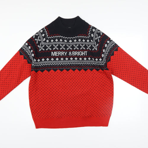 Avenue Men’s Red Fair Isle Christmas Jumper L High Neck Knitwear