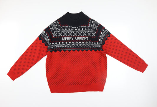 Avenue Men’s Red Fair Isle Christmas Jumper L High Neck Knitwear