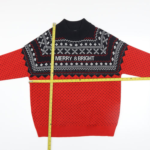 Avenue Men’s Red Fair Isle Christmas Jumper L High Neck Knitwear