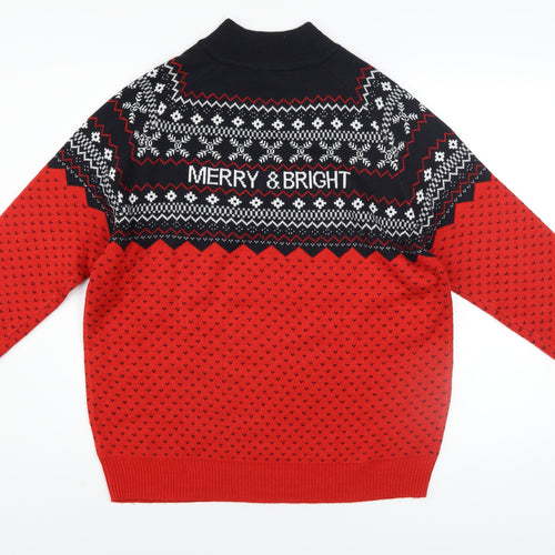 Avenue Men’s Red Fair Isle Christmas Jumper L High Neck Knitwear