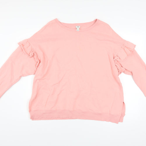 River Island Women Pink Ruffle Long Sleeve Pullover Sweatshirt L