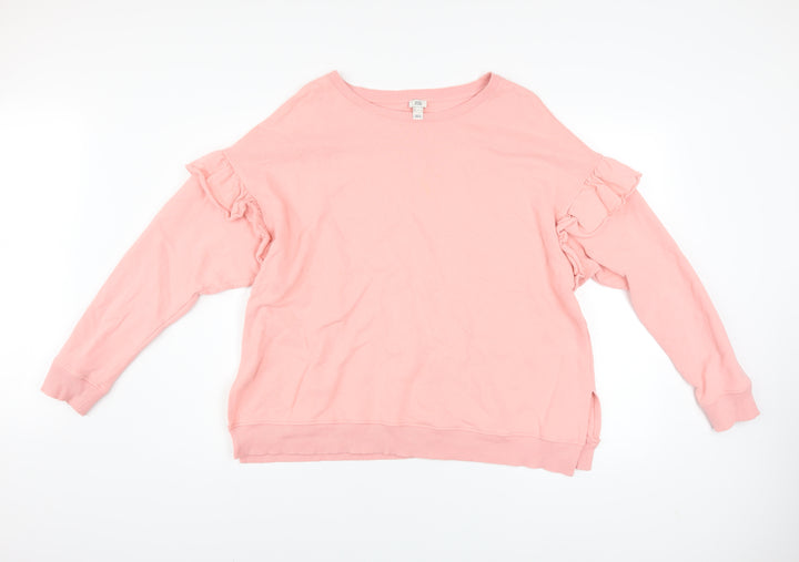 River Island Women Pink Ruffle Long Sleeve Pullover Sweatshirt L