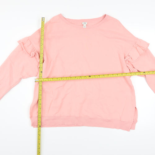 River Island Women Pink Ruffle Long Sleeve Pullover Sweatshirt L