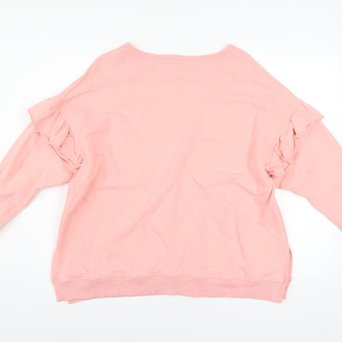 River Island Women Pink Ruffle Long Sleeve Pullover Sweatshirt L