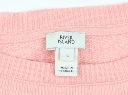 River Island Women Pink Ruffle Long Sleeve Pullover Sweatshirt L