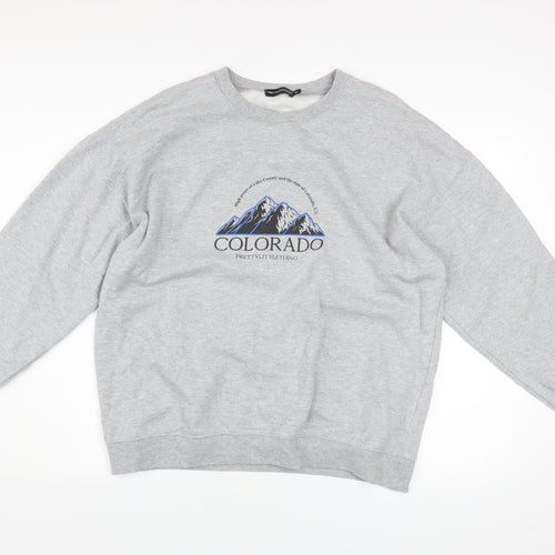 PrettyLittleThing Unisex Grey Colorado Graphic Pullover Sweatshirt M