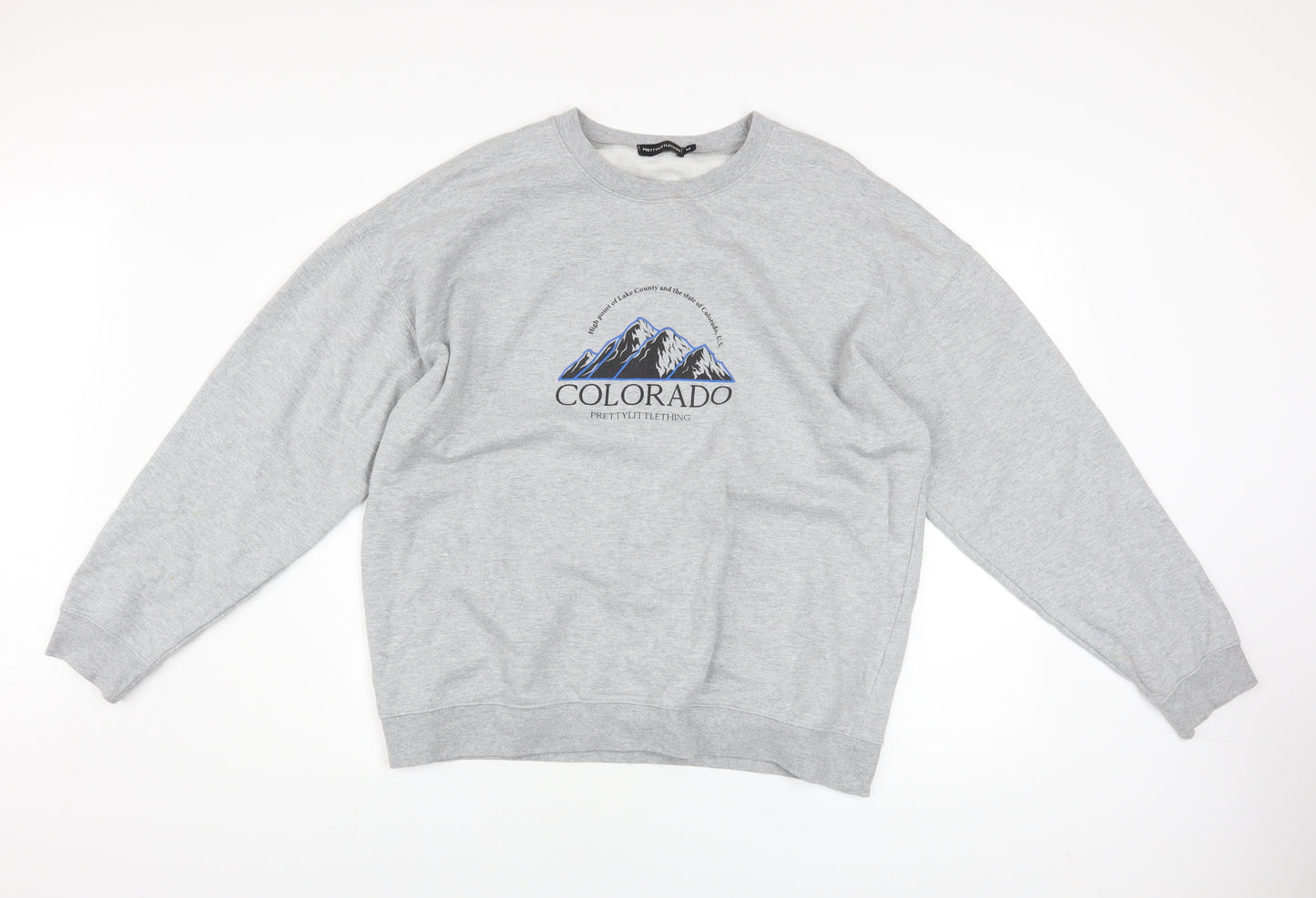 PrettyLittleThing Unisex Grey Colorado Graphic Pullover Sweatshirt M