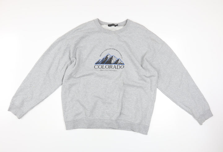 PrettyLittleThing Unisex Grey Colorado Graphic Pullover Sweatshirt M