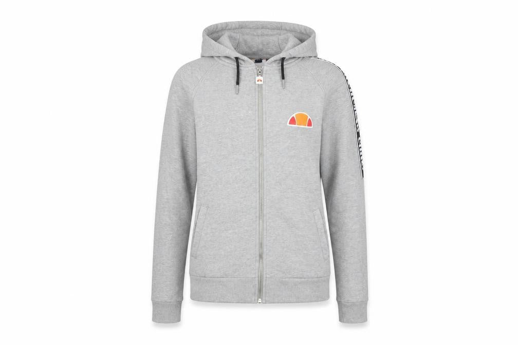 Front view of Ellesse women’s grey, size UK 6, full zip hoodie jacket