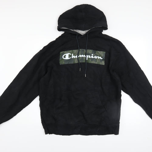 Champion Men's Black Pullover Hoodie Size L Sports Logo Fleece