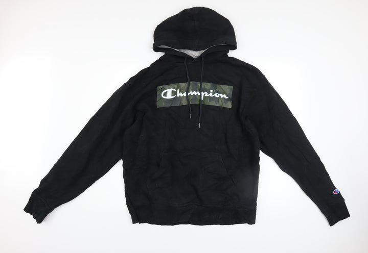 Champion Men's Black Pullover Hoodie Size L Sports Logo Fleece