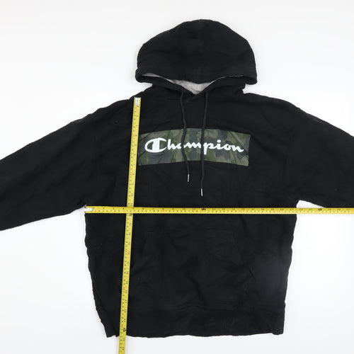 Champion Men's Black Pullover Hoodie Size L Sports Logo Fleece