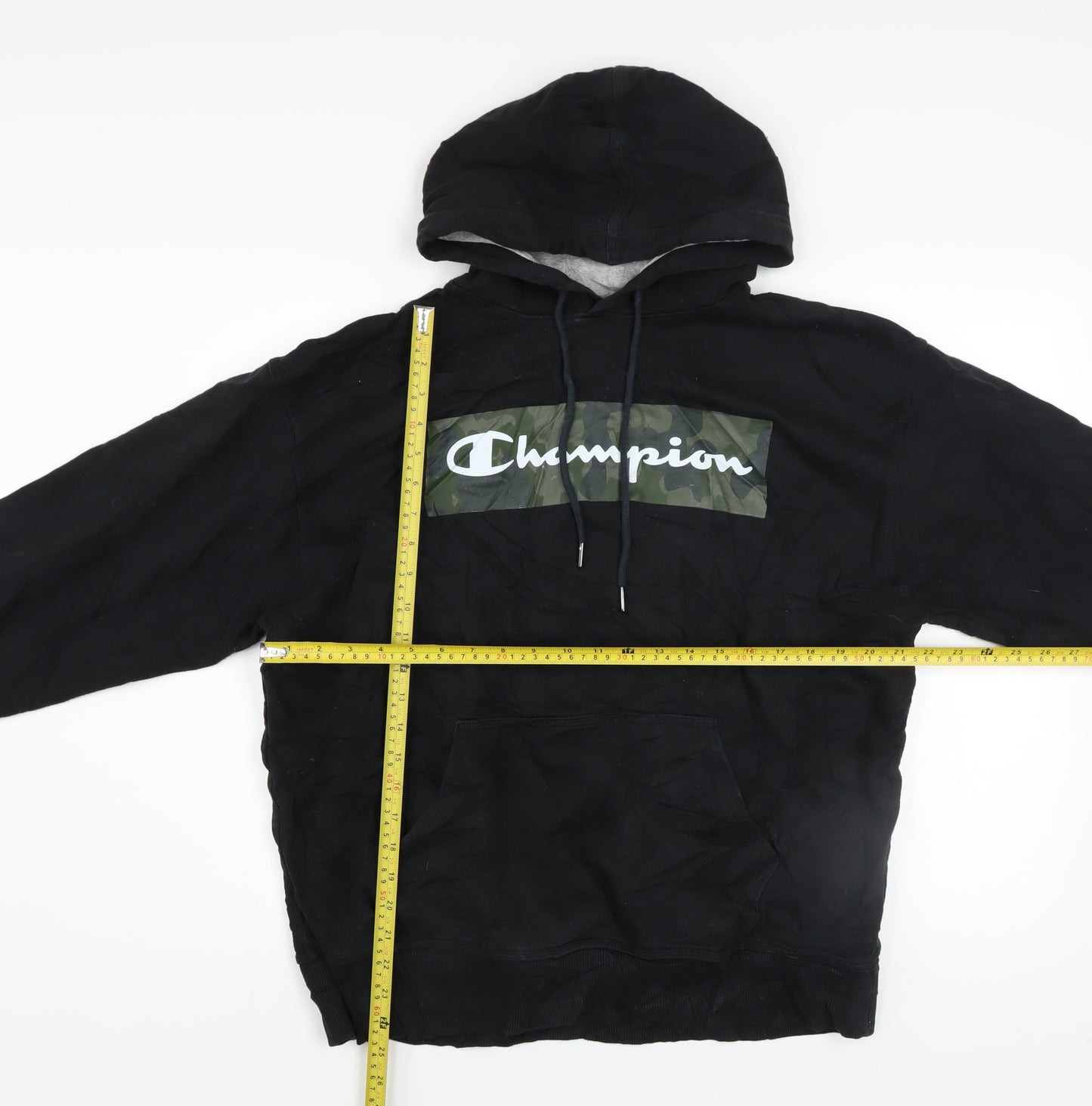 Champion Men's Black Pullover Hoodie Size L Sports Logo Fleece