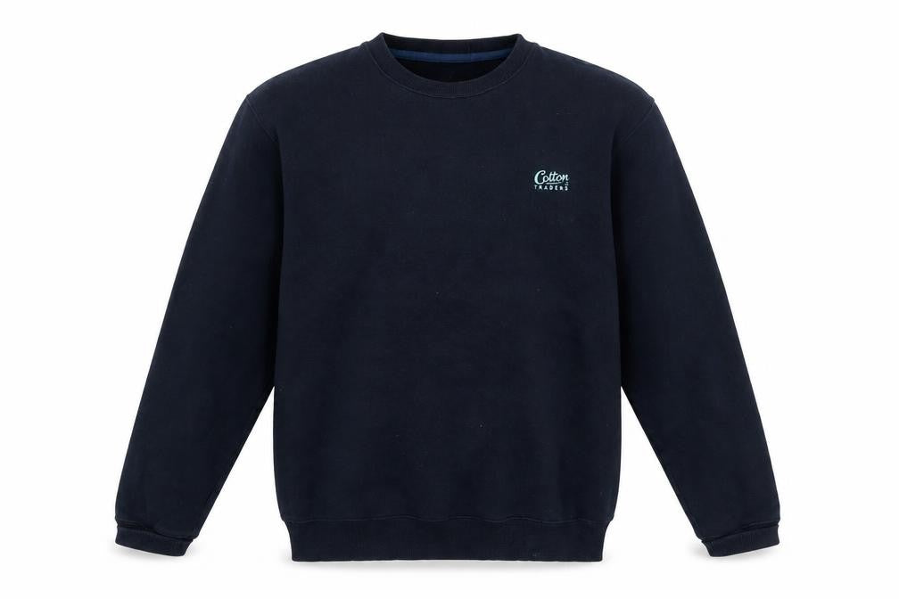 Front view of Cotton Traders Men's Blue Crew Neck Pullover Sweatshirt M