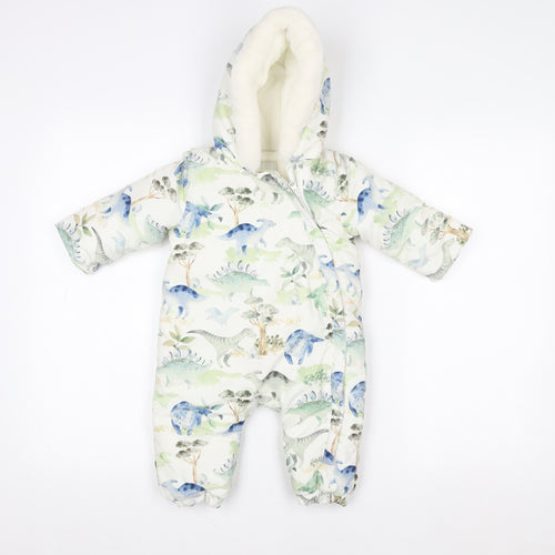 Tu Unisex Kids Multicoloured Dinosaur Print Hooded Snowsuit 6-9 Months