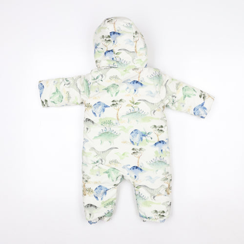 Tu Unisex Kids Multicoloured Dinosaur Print Hooded Snowsuit 6-9 Months