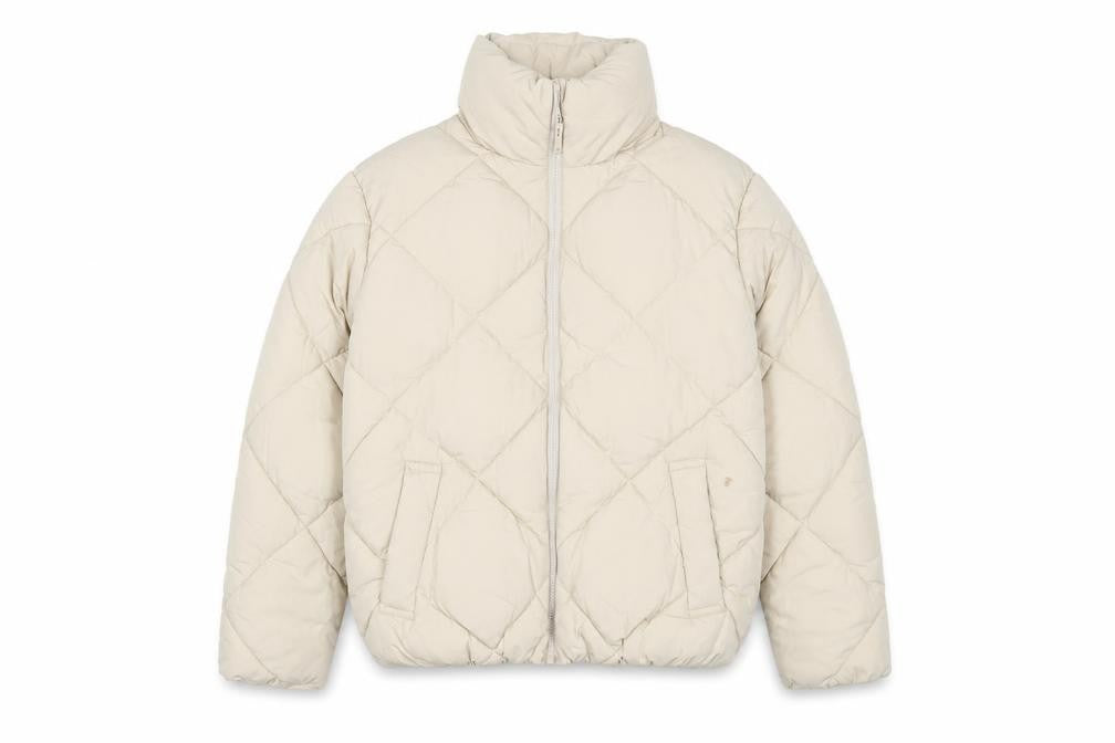Front view of New Look Women Beige, size 8, Quilted Puffer Jacket