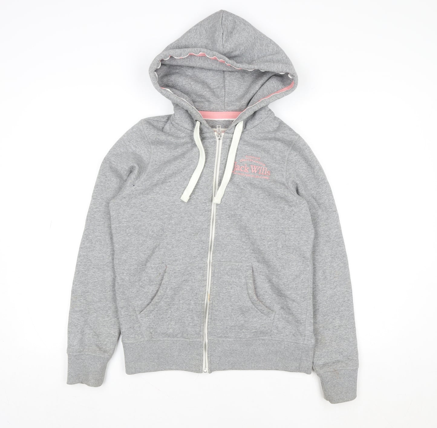Jack Wills Women’s Grey Hooded Full Zip Jersey Jacket Size 8