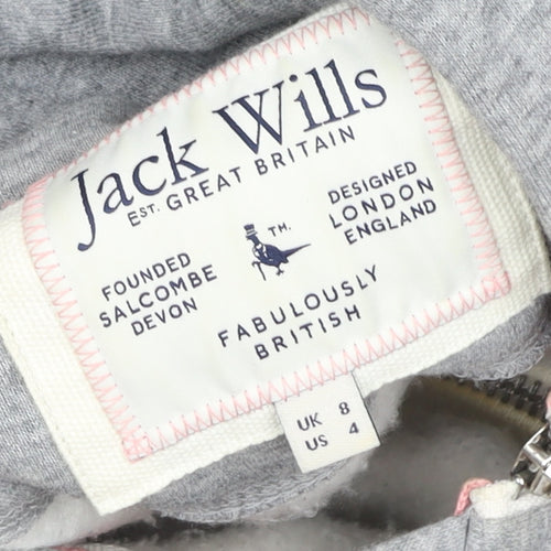 Jack Wills Women’s Grey Hooded Full Zip Jersey Jacket Size 8