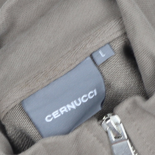 Cernucci Men's Brown Cotton Bomber Jacket L Full Zip Casual