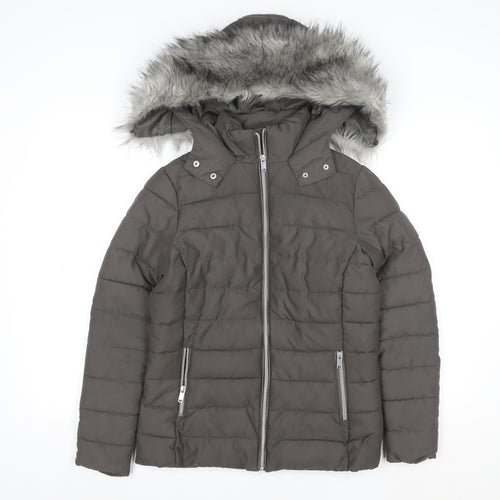 New Look Women’s Grey Faux Fur Hooded Puffer Jacket Size 6