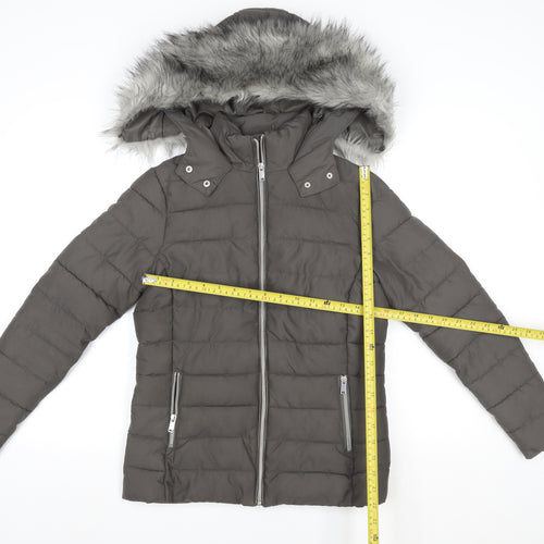 New Look Women’s Grey Faux Fur Hooded Puffer Jacket Size 6