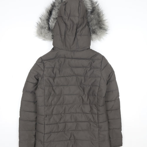 New Look Women’s Grey Faux Fur Hooded Puffer Jacket Size 6