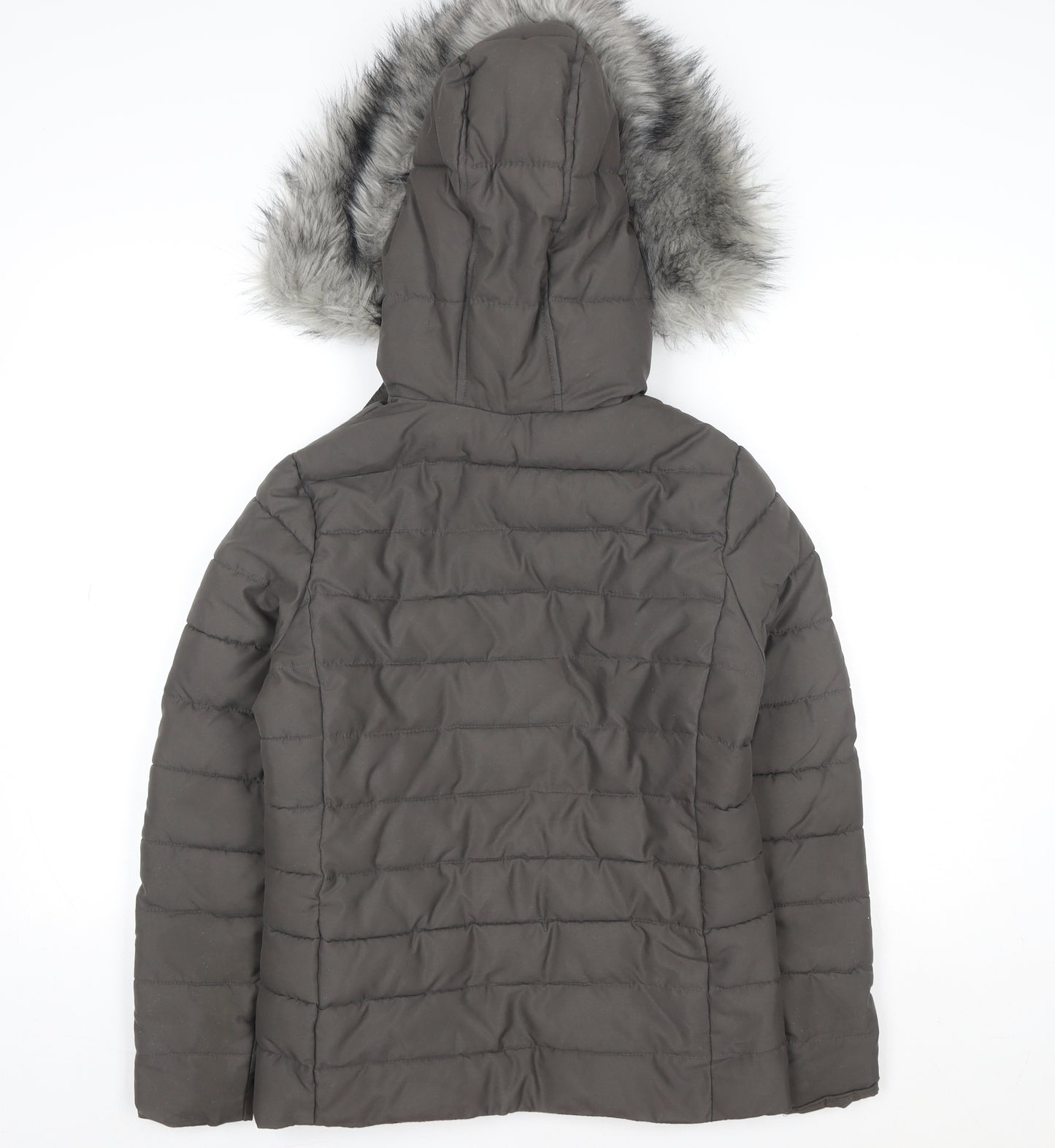 New Look Women’s Grey Faux Fur Hooded Puffer Jacket Size 6