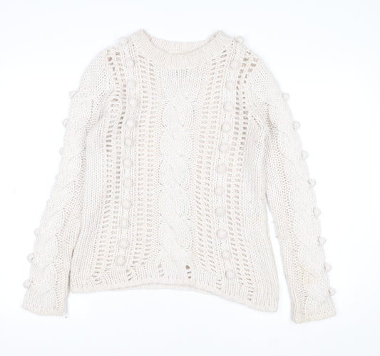 Falmer Heritage Women's Ivory Chunky Cable Knit Wool Blend Jumper Size 8