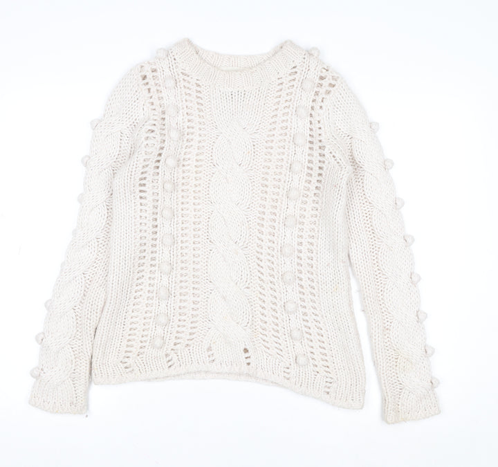 Falmer Heritage Women's Ivory Chunky Cable Knit Wool Blend Jumper Size 8