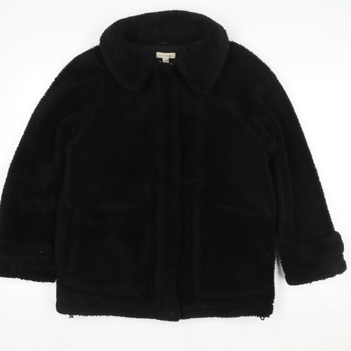 Topshop Women's Black Fleece Zip Coat Size S Classic Mid-Length