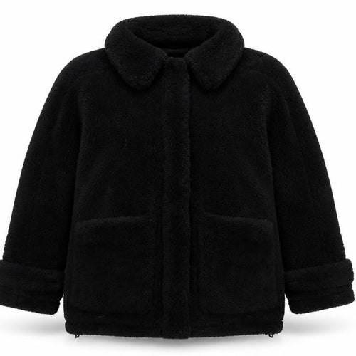 Topshop Women's Black Fleece Zip Coat Size S Classic Mid-Length