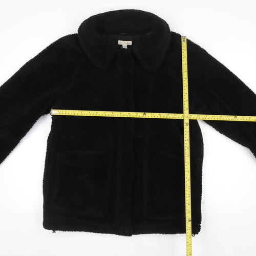 Topshop Women's Black Fleece Zip Coat Size S Classic Mid-Length