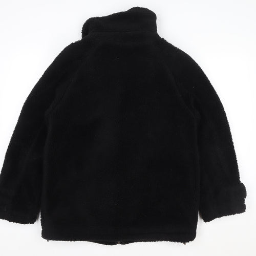Topshop Women's Black Fleece Zip Coat Size S Classic Mid-Length