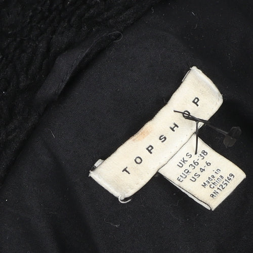 Topshop Women's Black Fleece Zip Coat Size S Classic Mid-Length