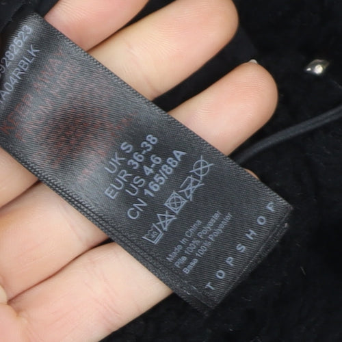 Topshop Women's Black Fleece Zip Coat Size S Classic Mid-Length