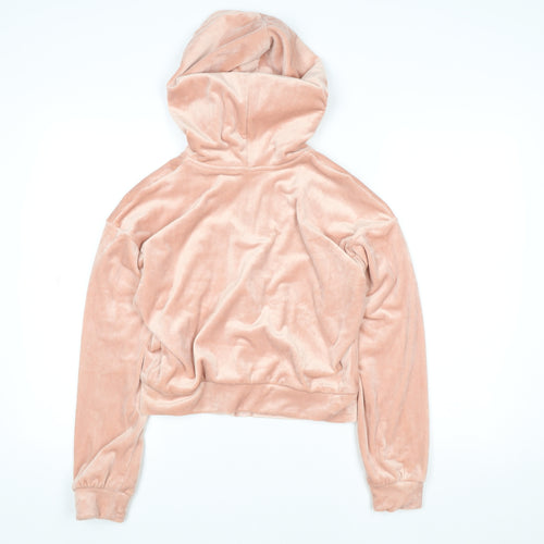 H&M Women Pink Velour Hooded Zip Jacket Size 10 Regular
