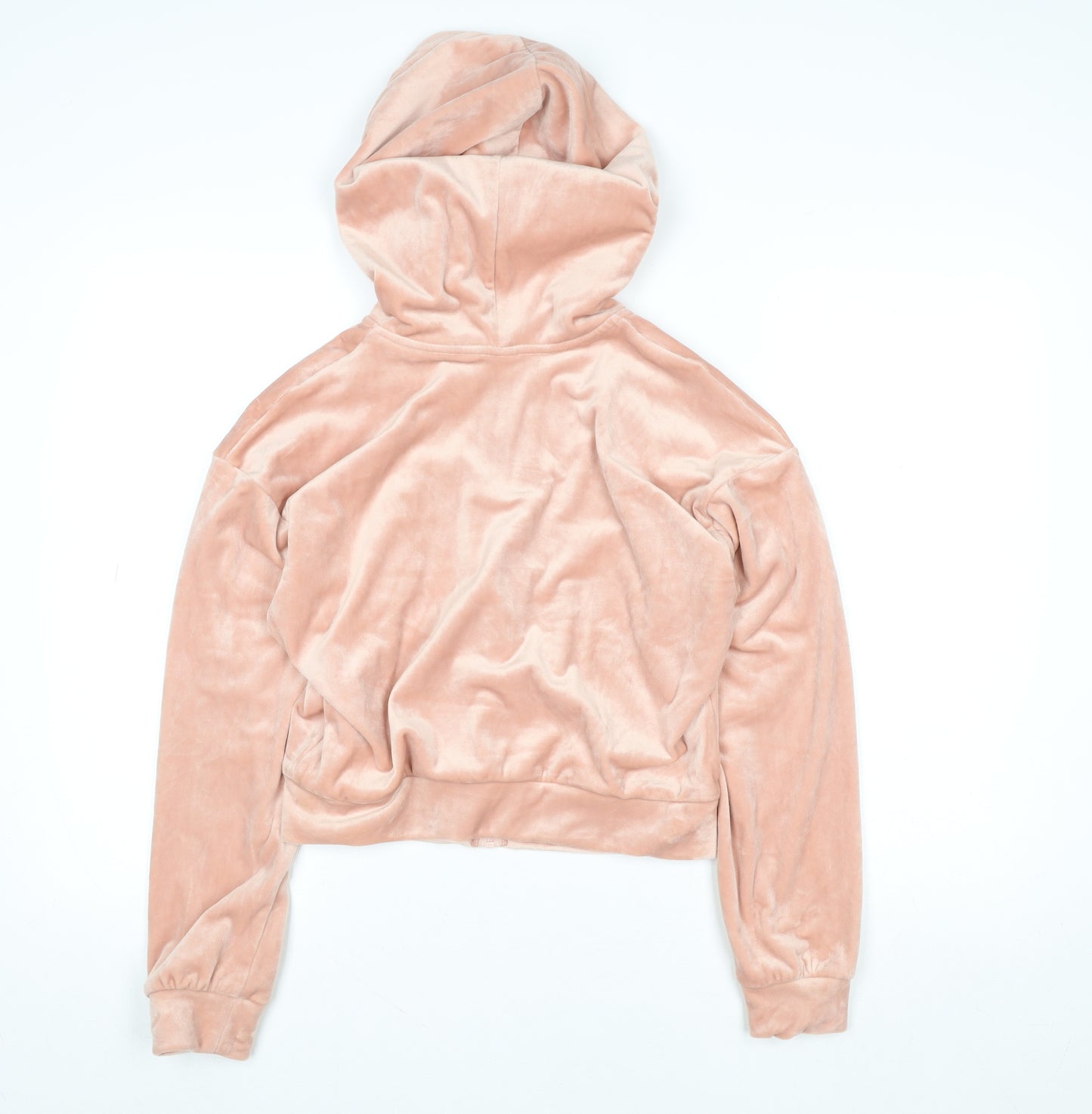 H&M Women Pink Velour Hooded Zip Jacket Size 10 Regular