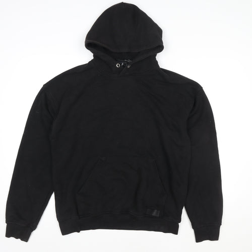 John Couture Women Black Medium Pullover Hoodie Embroidered Logo