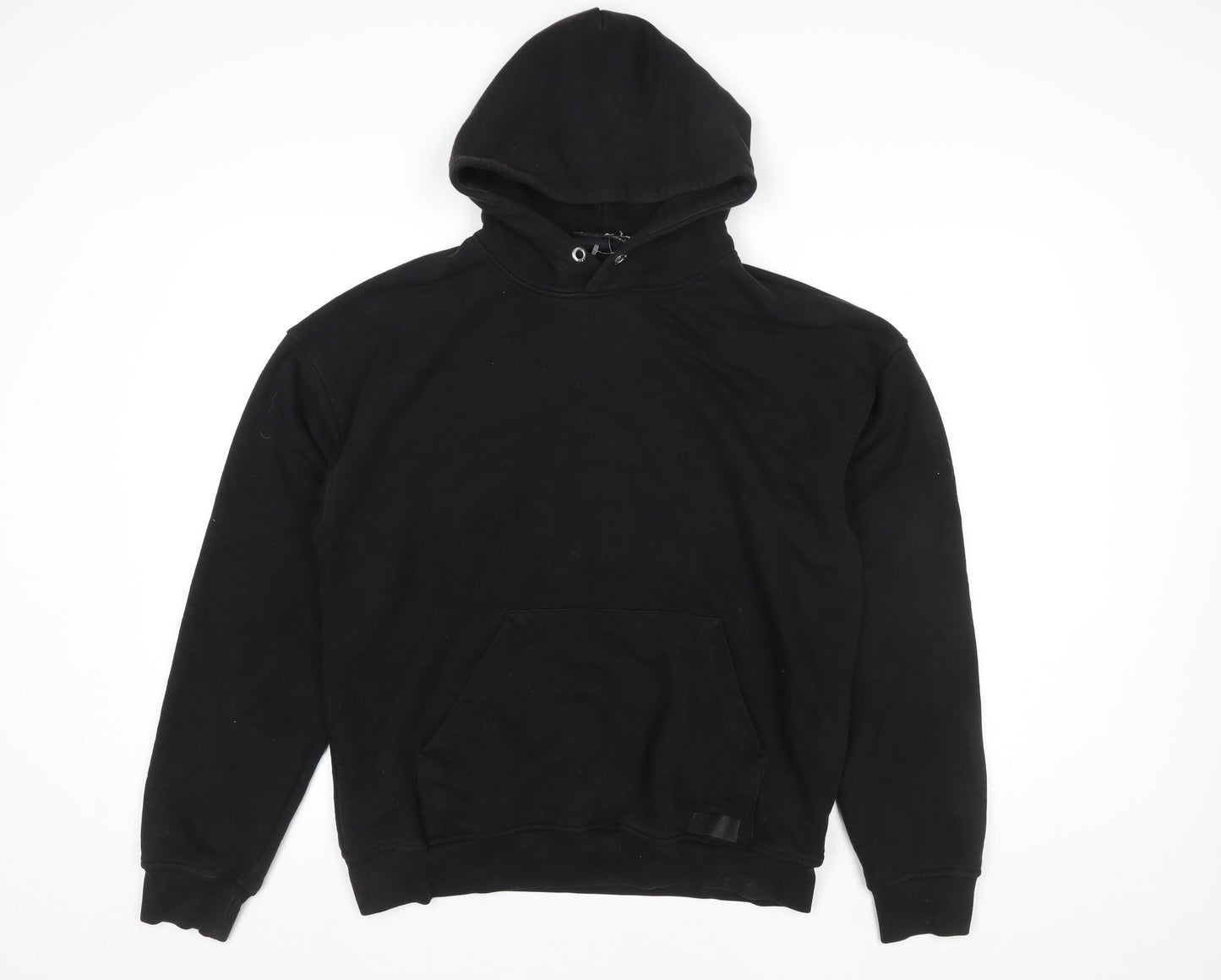 John Couture Women Black Medium Pullover Hoodie Embroidered Logo