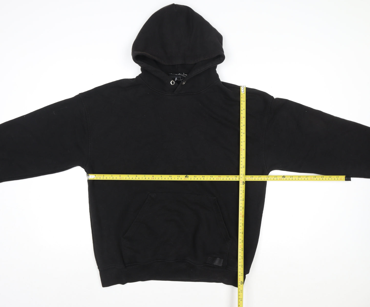 John Couture Women Black Medium Pullover Hoodie Embroidered Logo