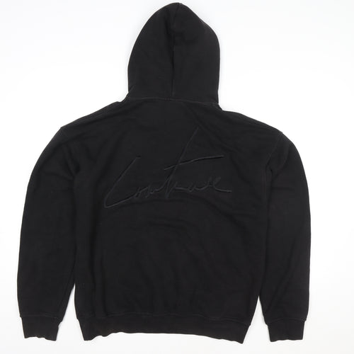 John Couture Women Black Medium Pullover Hoodie Embroidered Logo